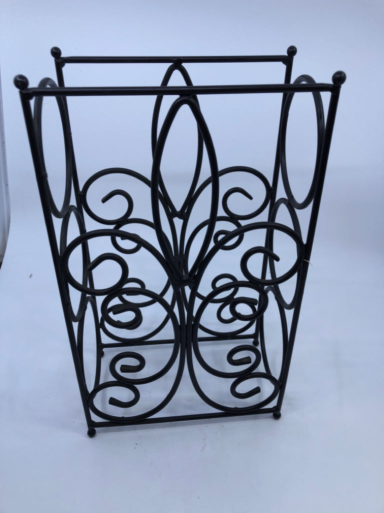 BROWN SCROLL WINE RACK.
