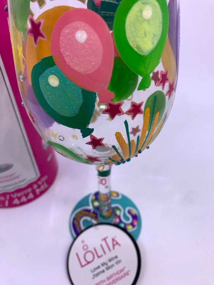 LOLITA 30TH BDAY WINE GLASS W/BOX.