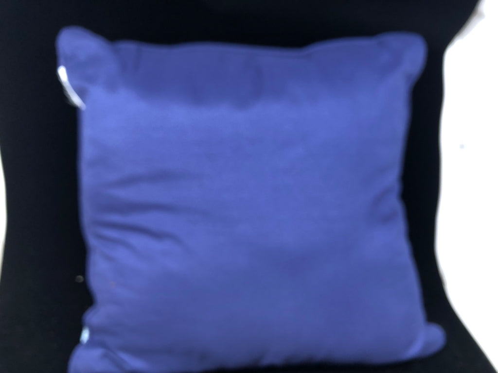 BLUE AND WHITE PATTERN W SOLID BLUE SQUARE PILLOW.