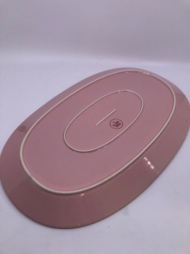 PINK PARIS HILTON HEART DETAIL OVAL PLATTER.