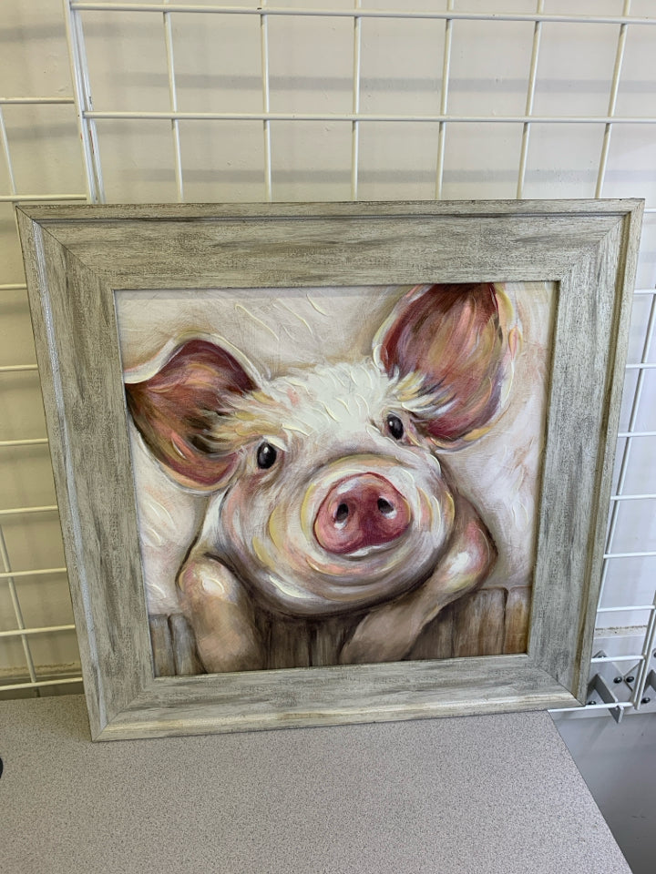 PIG - WHITE WASHED FRAME WALL ART.