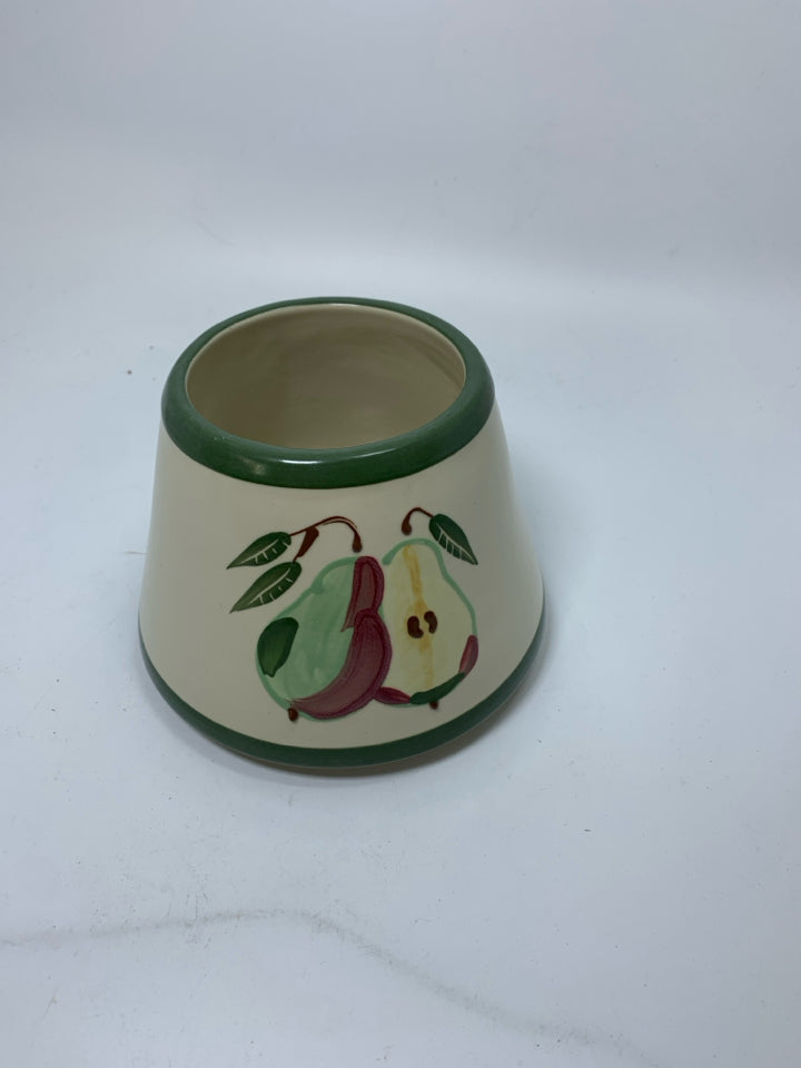 CREAM & GREEN HEAVY CANDLE SHADE W/ PEARS.