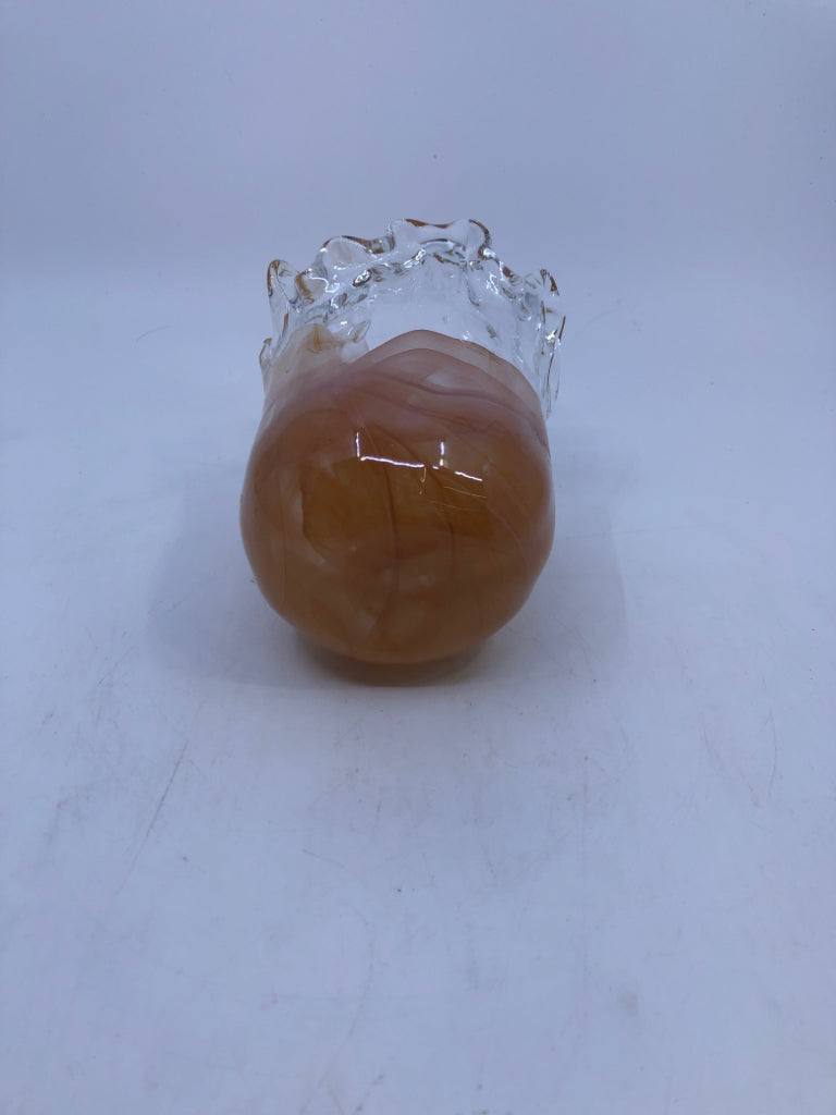 PEACH CLEAR GLASS VASE/ CANDLE HOLDER.