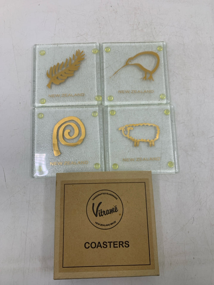 NIP 4 GLASS NEW ZEALAND SQUARE COASTERS.