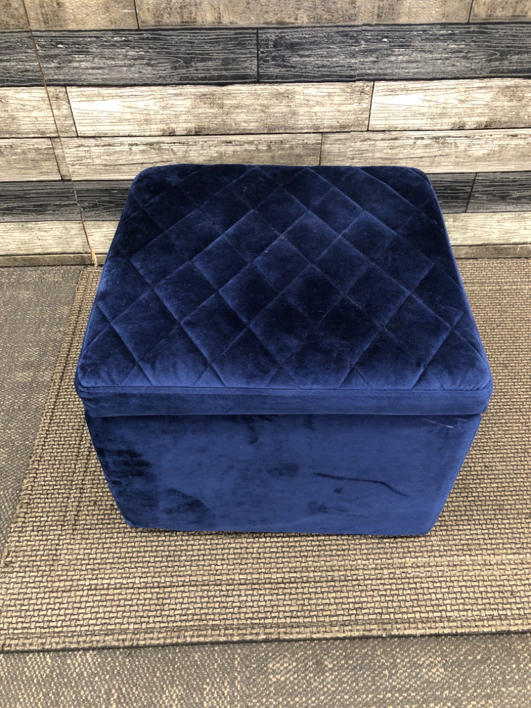FUZZY COBALT BLUE STORAGE OTTOMAN CUBE.