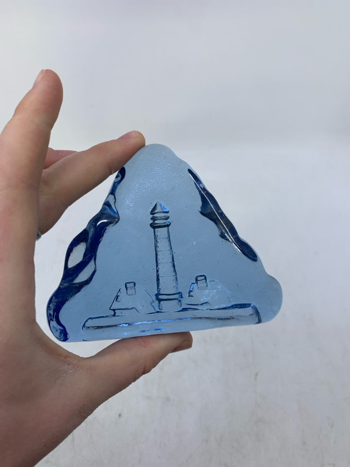 GLASS BLUE CRAVED LIGHT HOUSE.