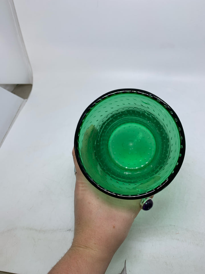 DARK GREEN THICK CYLINDER VASE.