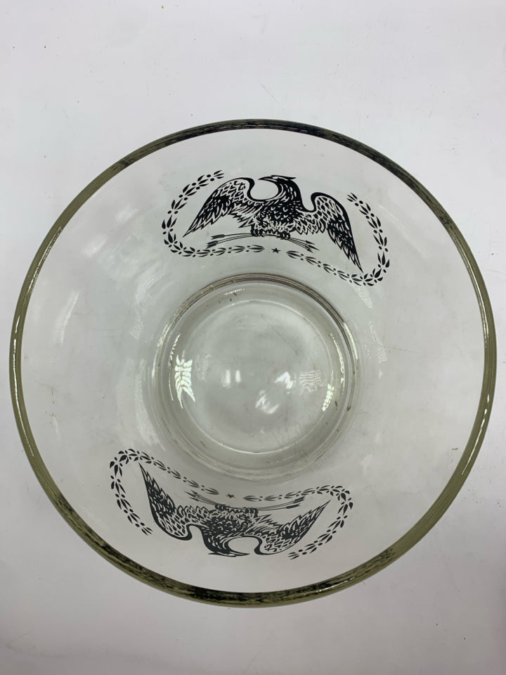 6PC VTG WHISKY GLASSES W/EAGLE DESIGN+ICE BUCKET W/LID.