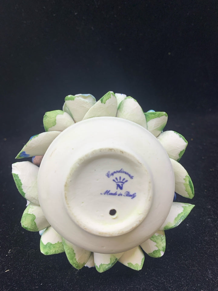 VTG BLUE EMBOSSED FLORAL BASKET.