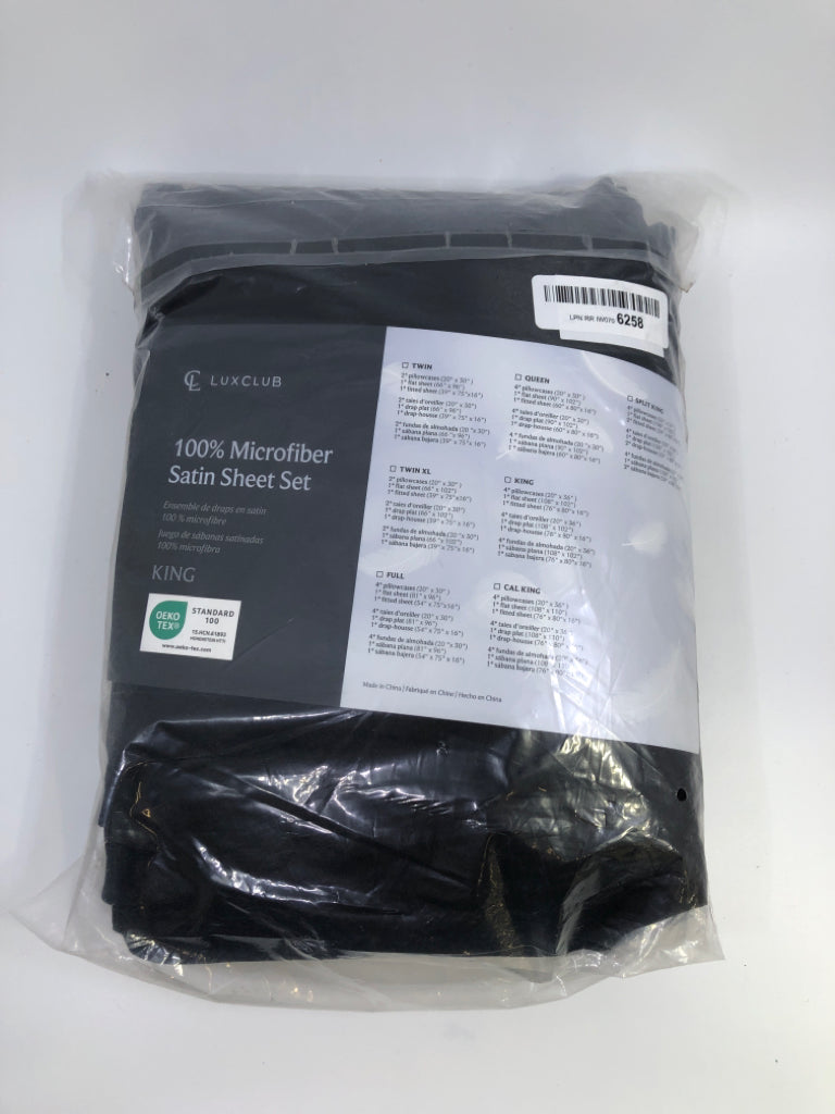 NIP KING BLACK MICROFIBER SATIN SHEET SET.