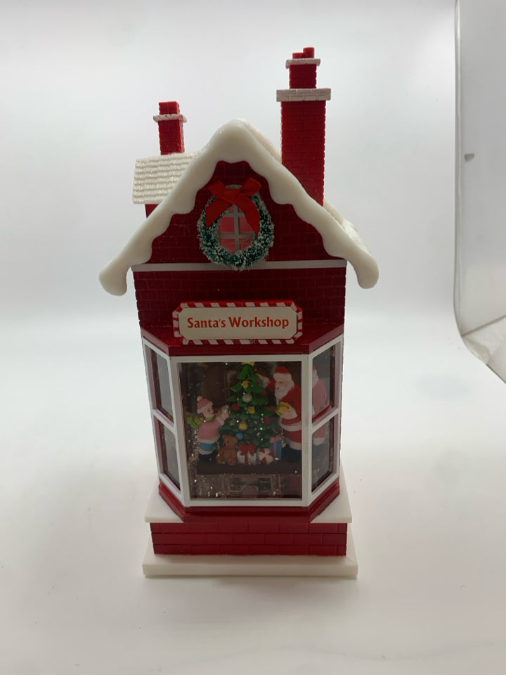 LIGHT UP/MUSICAL SANTAS WORKSHOP SNOW GLOBE.