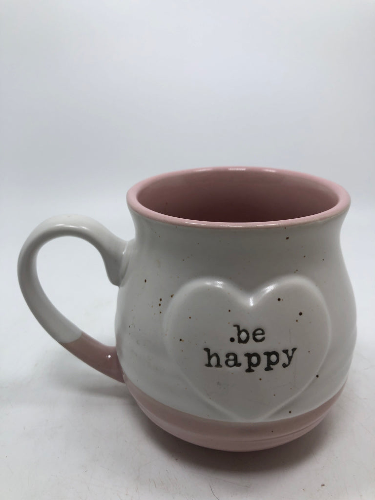 "BE HAPPY" PINK MUG.