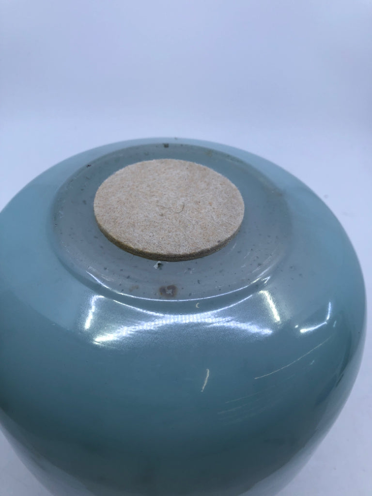 LIGHT BLUE/GREENISH TINT ROUND VASE NARROW NECK.