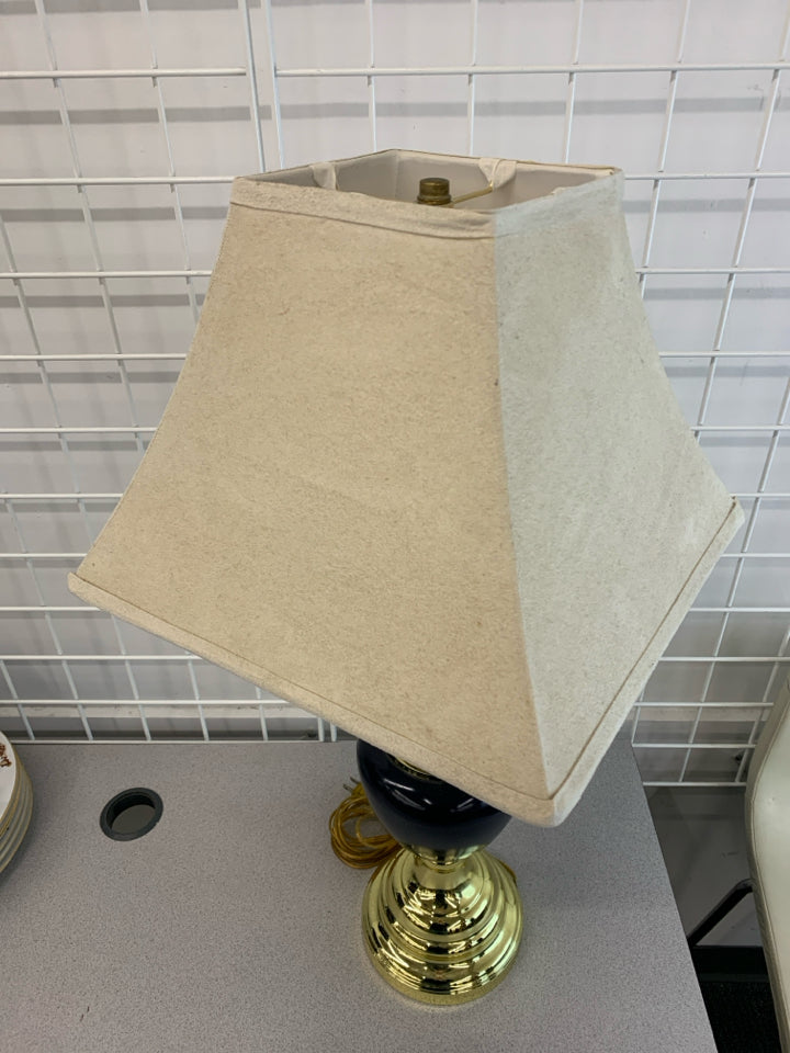BLUE & GOLD LAMP W/ SOFT SHADE.