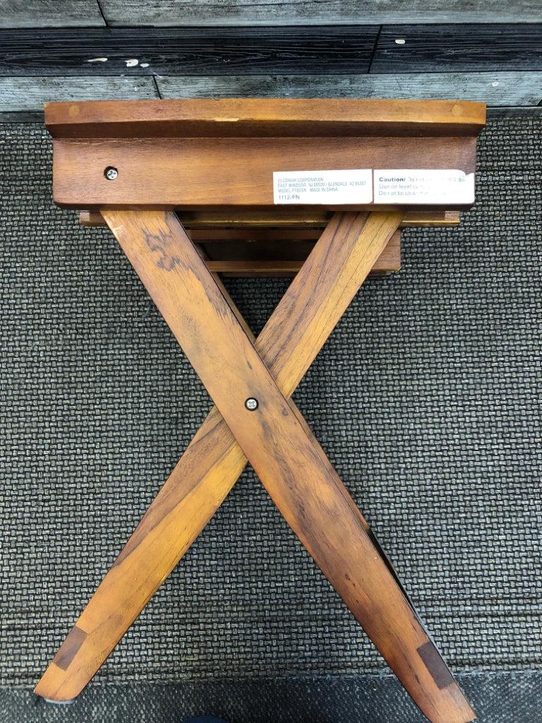 DARK WOOD SMALL FOLDING SHOWER STOOL.