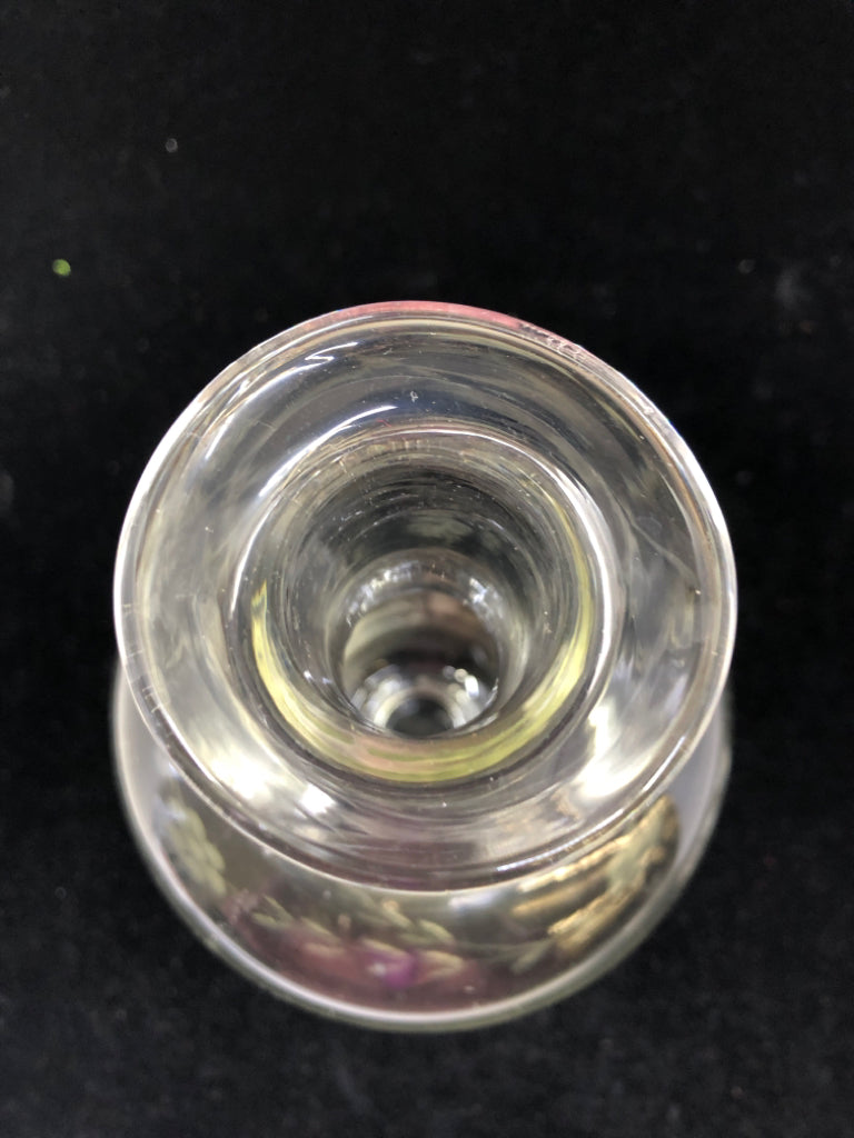 FOOTED PRINCESS HOUSE DECANTER W/ ETCHED FLOWERS.