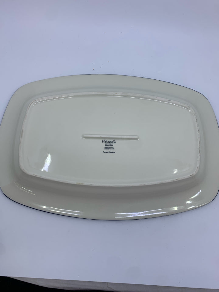 RECTANGLE CREAM GREEN BLUE STRIPED PLATTER.