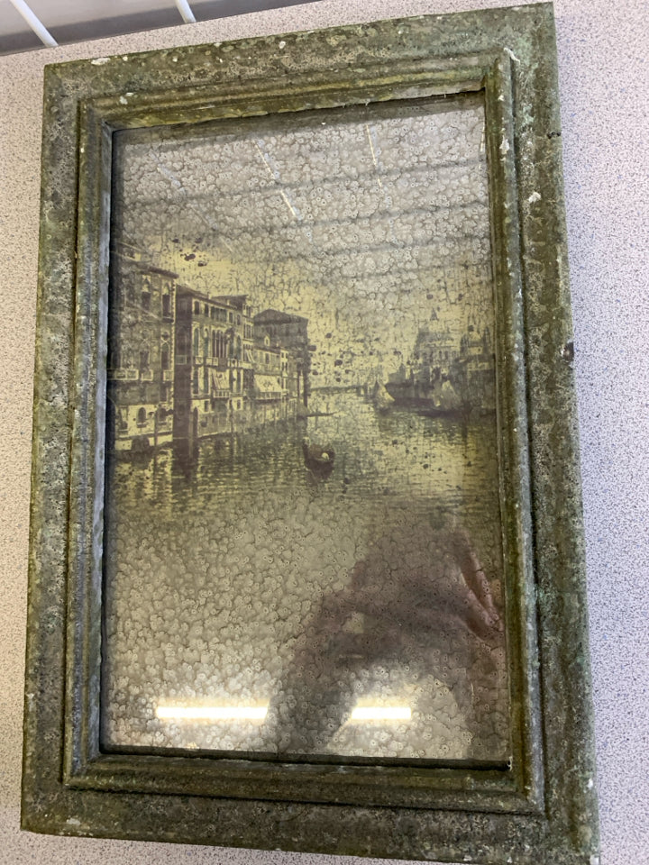 DISTRESSED FRAME MERCURY GLASS EUROPEAN CITIES.