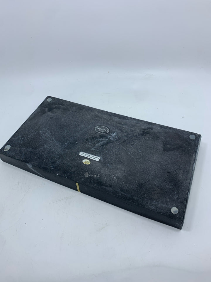 BLACK MARBLE TRAY W/GOLD ACCENTS.