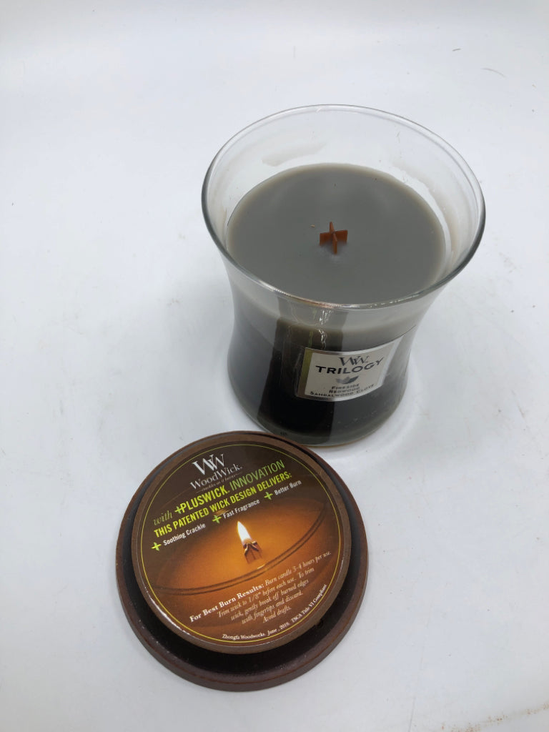 FIRESIDE REDWOOD WOOD WICK CANDLE.