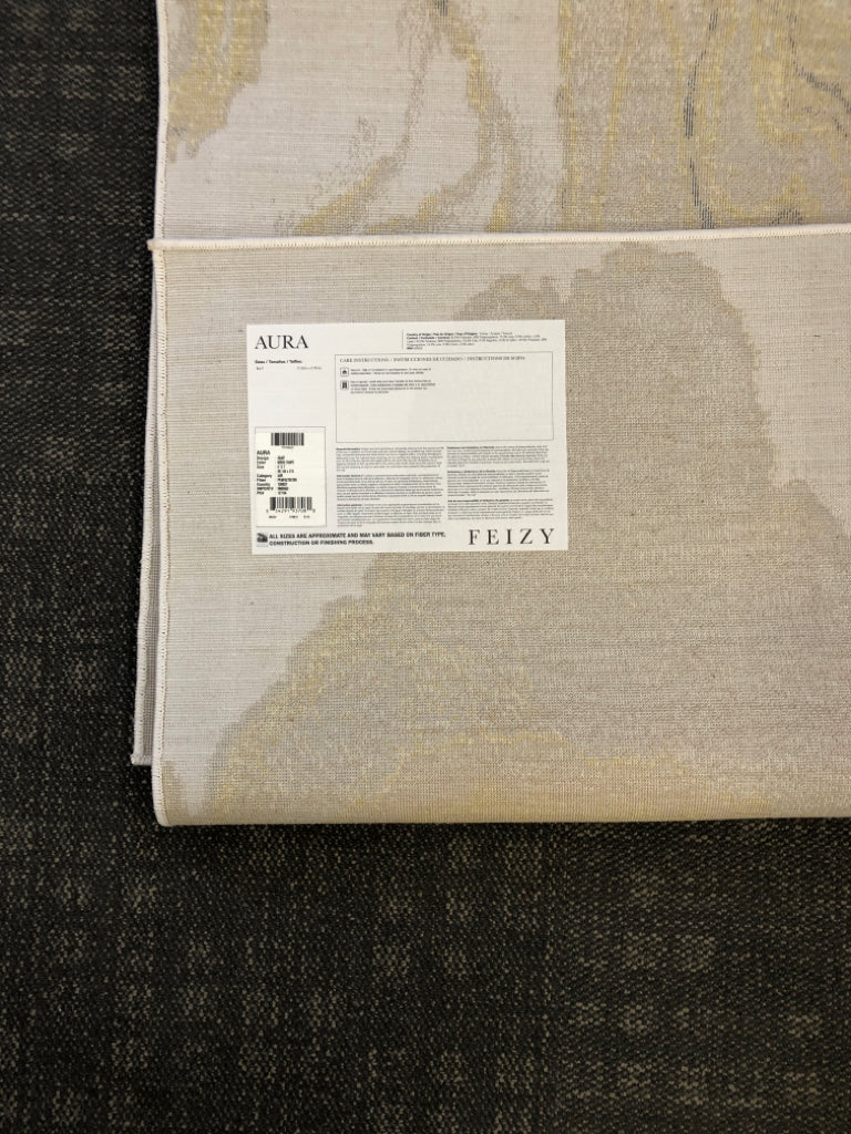 GREY W/ GOLD MARBLE AREA RUG - FEIZY AURA.