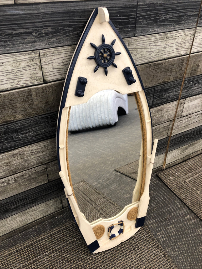 WOOD ROW BOAT FRAMED MIRROR.