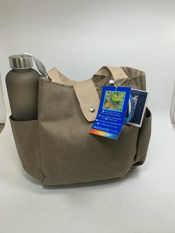NEW 7 PC TAN INSULATED TOTE.
