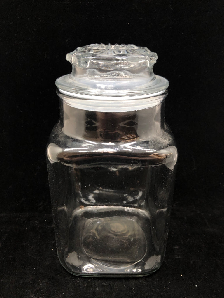 GLASS APOTHECARY JAR W/FLOWER LID.
