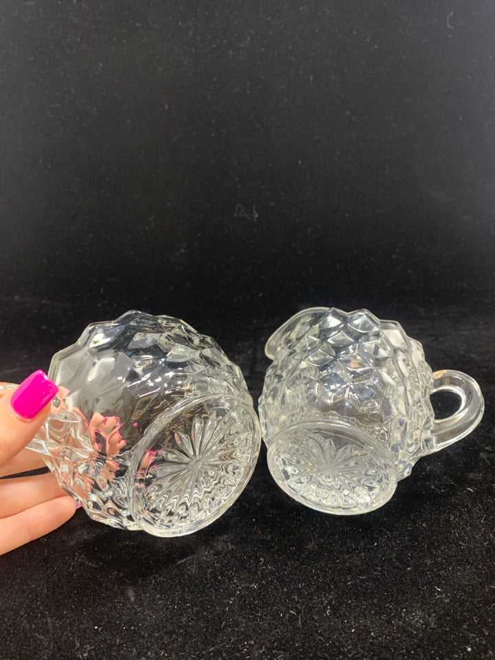 DIAMOND PATTERN CUT GLASS SUGAR/CREAMER SET.