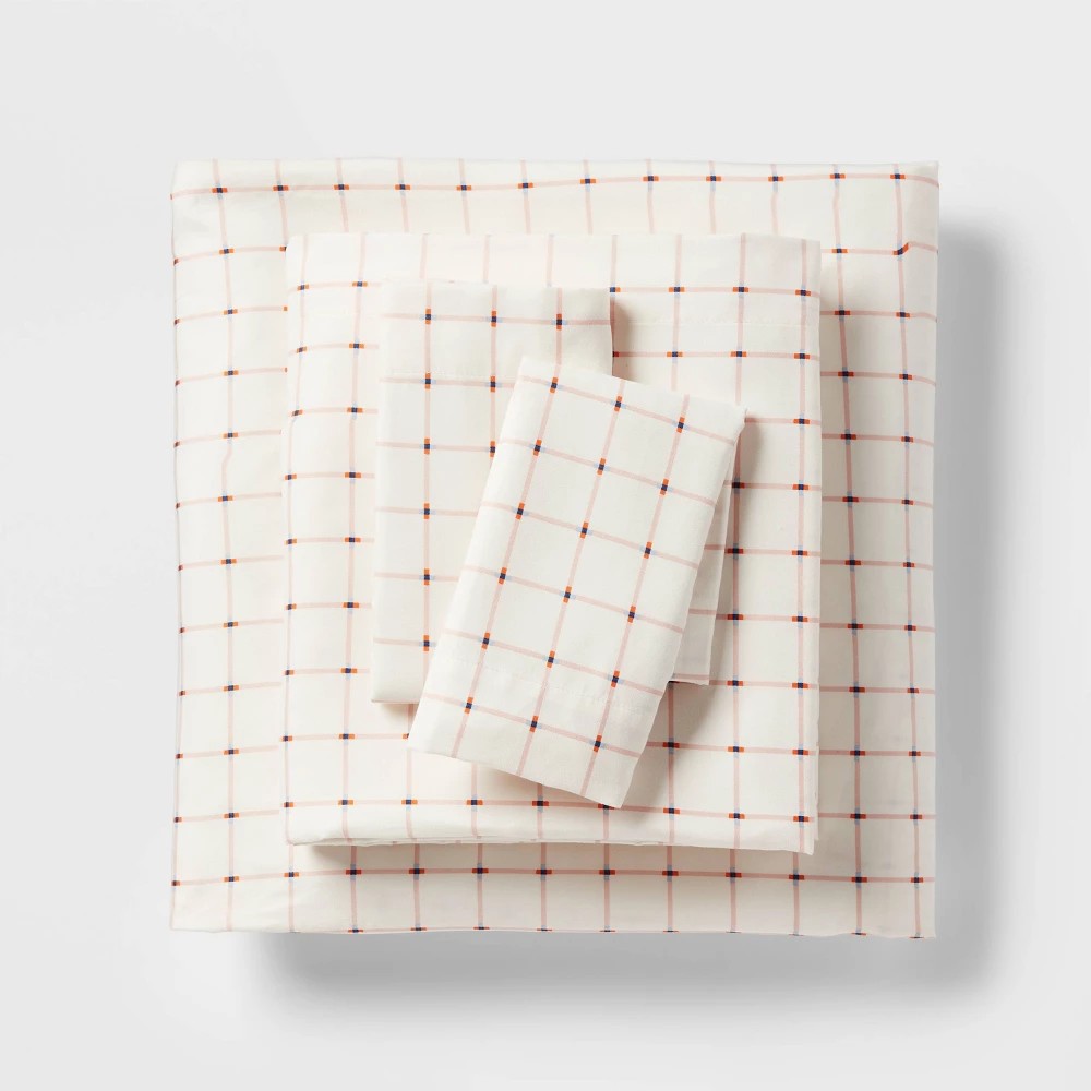 Twin/Twin Extra Long Microfiber Sheet Set Pink Grid - Room Essentials™ -