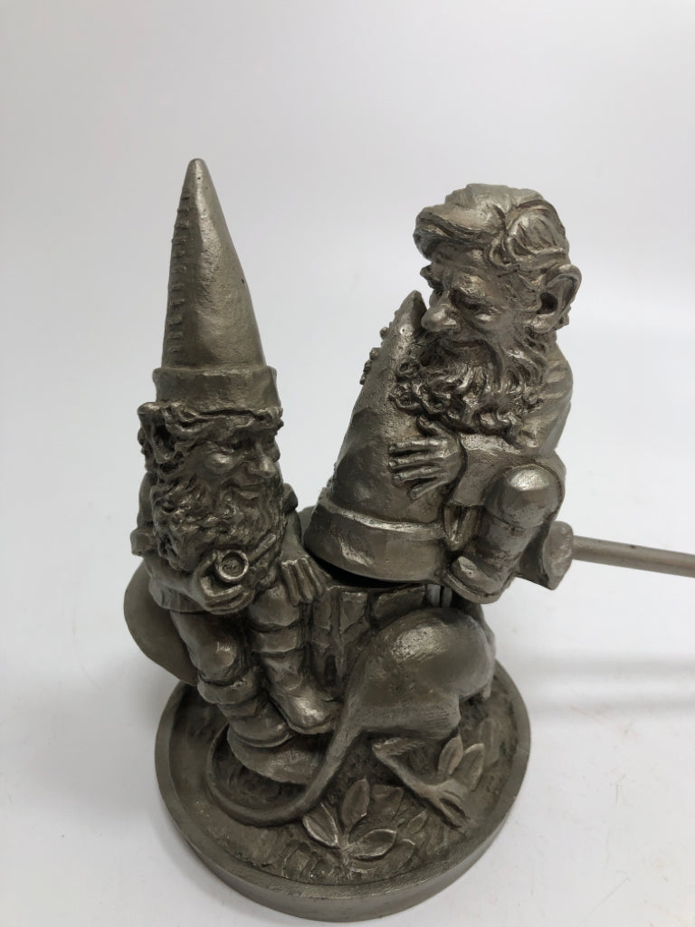 2PC VTG PEWTER GNOME CANDLE HOLDER & SNUFFER.