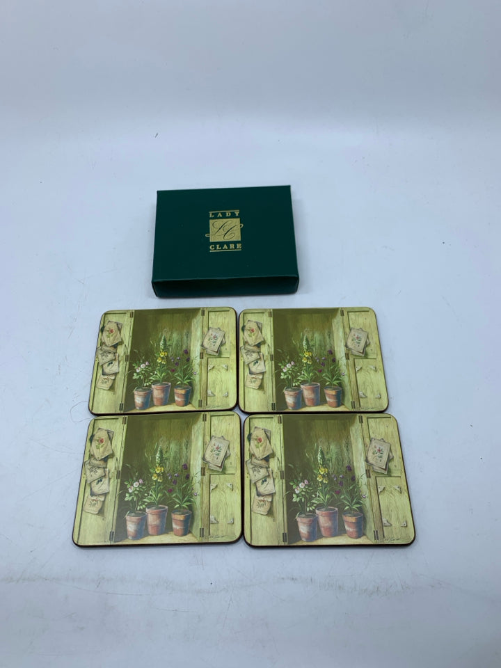 4 COUNTRY FLOWERS COASTERS IN BOX