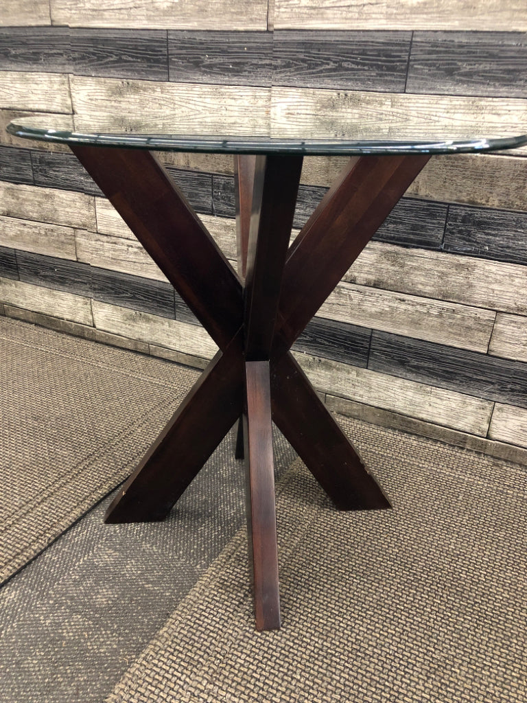 CIRCLE GLASS SIDE TABLE DARK BASE.