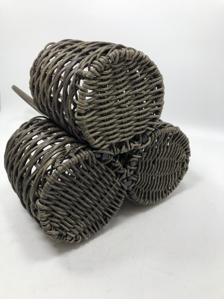 3-SECTION GRAY WICKER ORGANIZER.