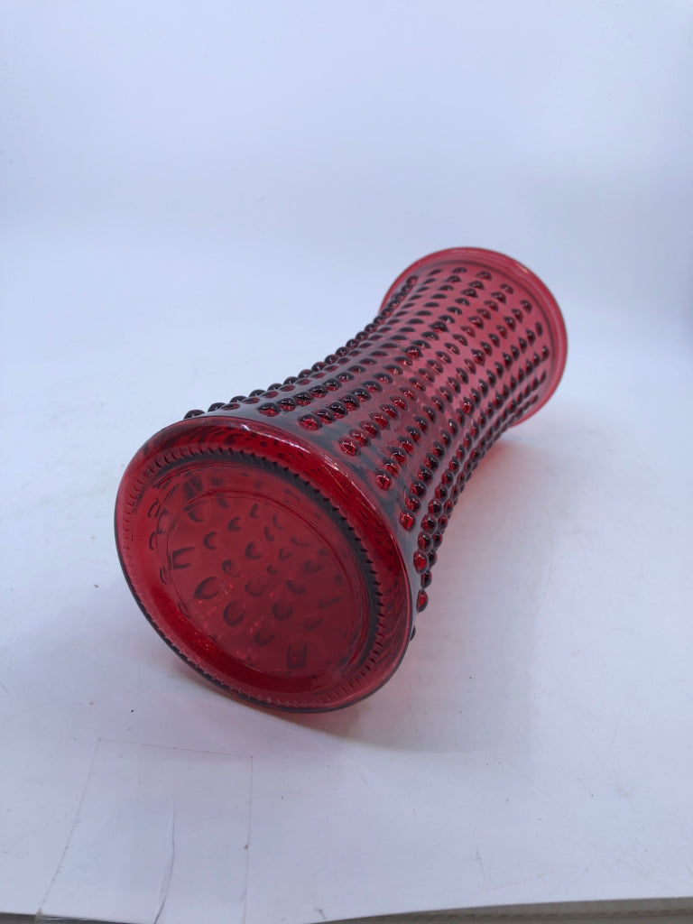 RED HOBNAIL VASE.