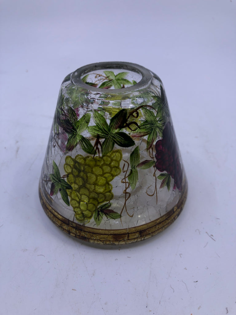 CRACKLE GLASS, GRAPES PAINTED CANDLE TOPPER.