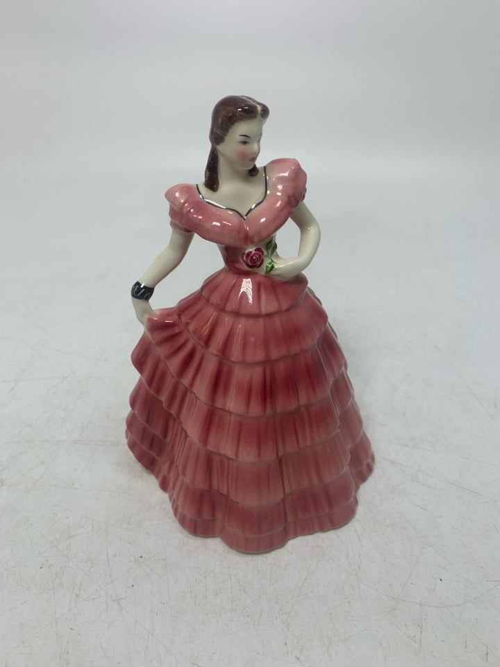 GOLDCREST CERAMICS BRUNETTE WOMAN IN PINK DRESS.
