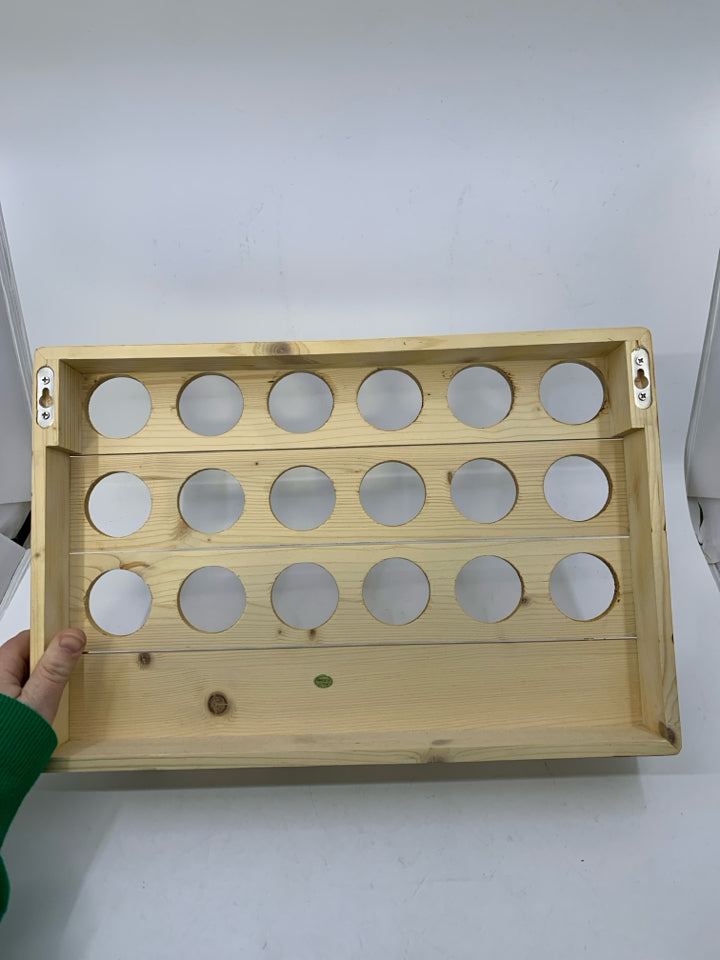 WOOD 18 SLOT SPICE RACK W/ HOOKS.