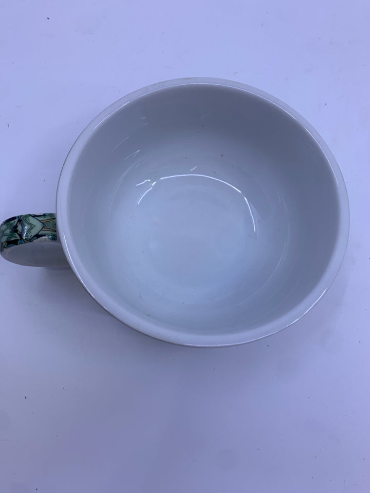 WILLIAM MORRIS TEA FOR ONE SET- WHITE/GREEN FLOWERS.