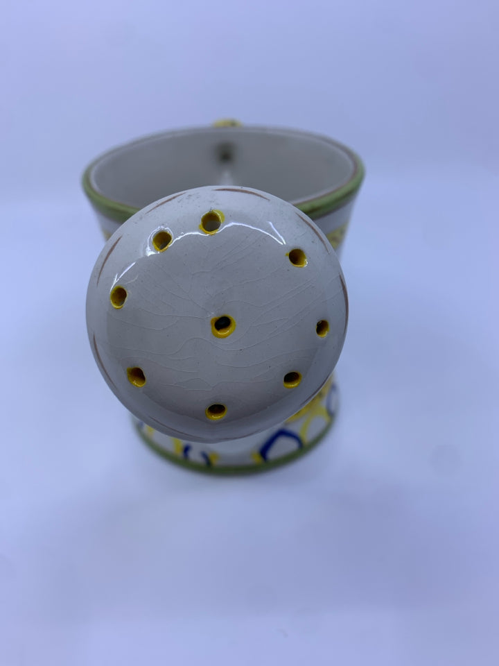 YELLOW AND GREEN DECORATIVE WATERING CAN.