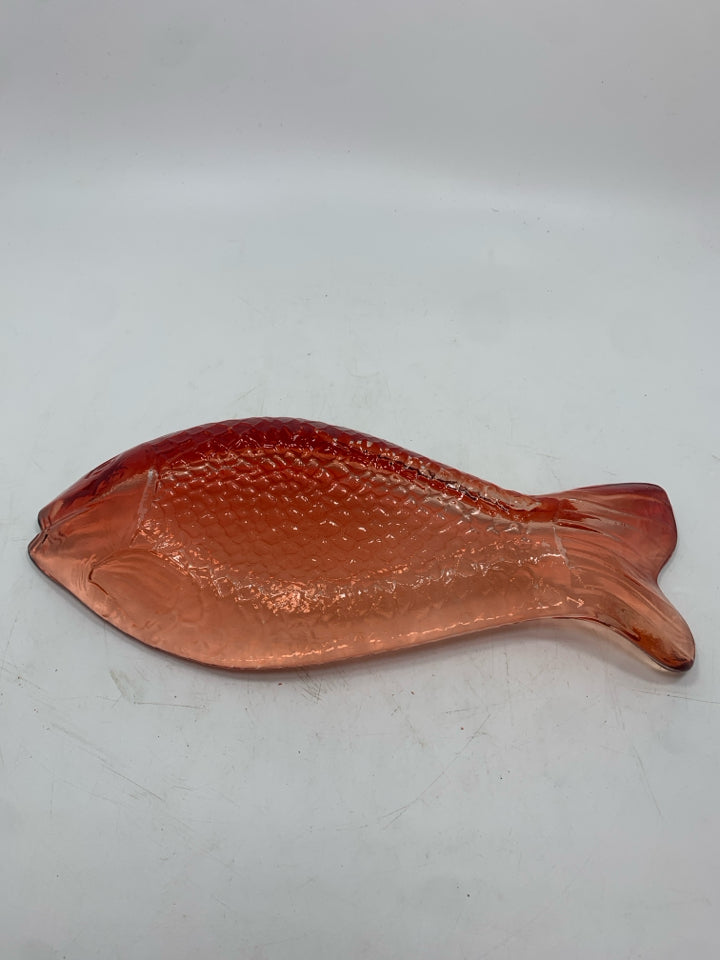 RED GLASS FISH DISH.