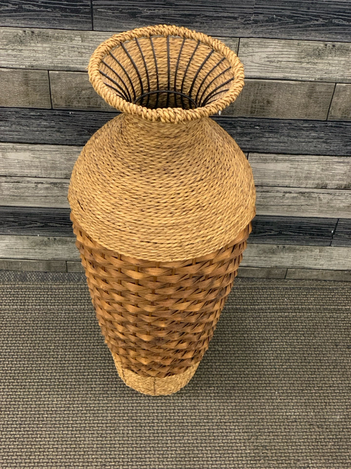 WICKER AND WOVEN FLOOR VASE.