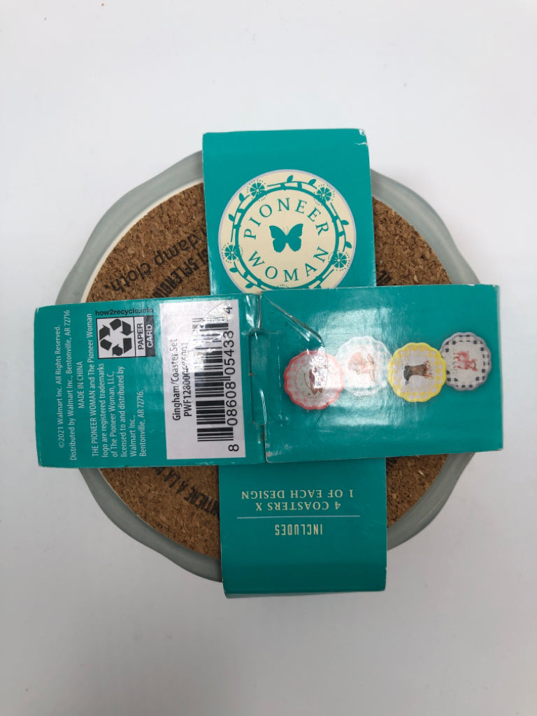 4 NWT PIONEER WOMAN GINGHAM COASTERS.