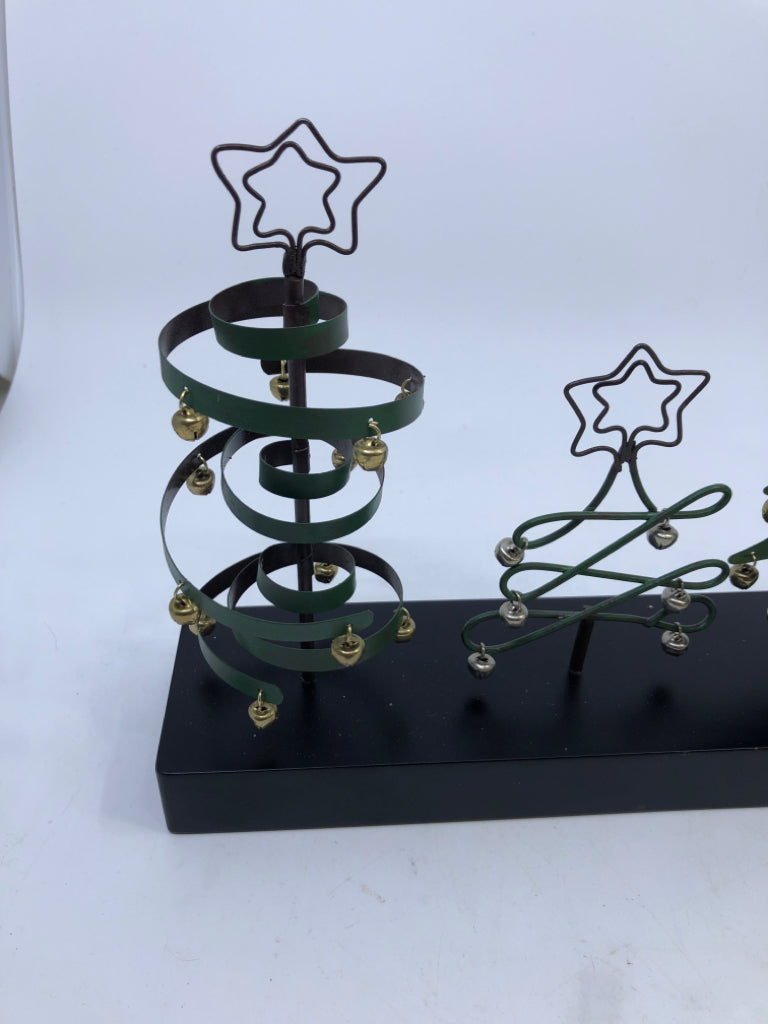 METAL CHRISTMAS TREES ON STAND W BELLS.