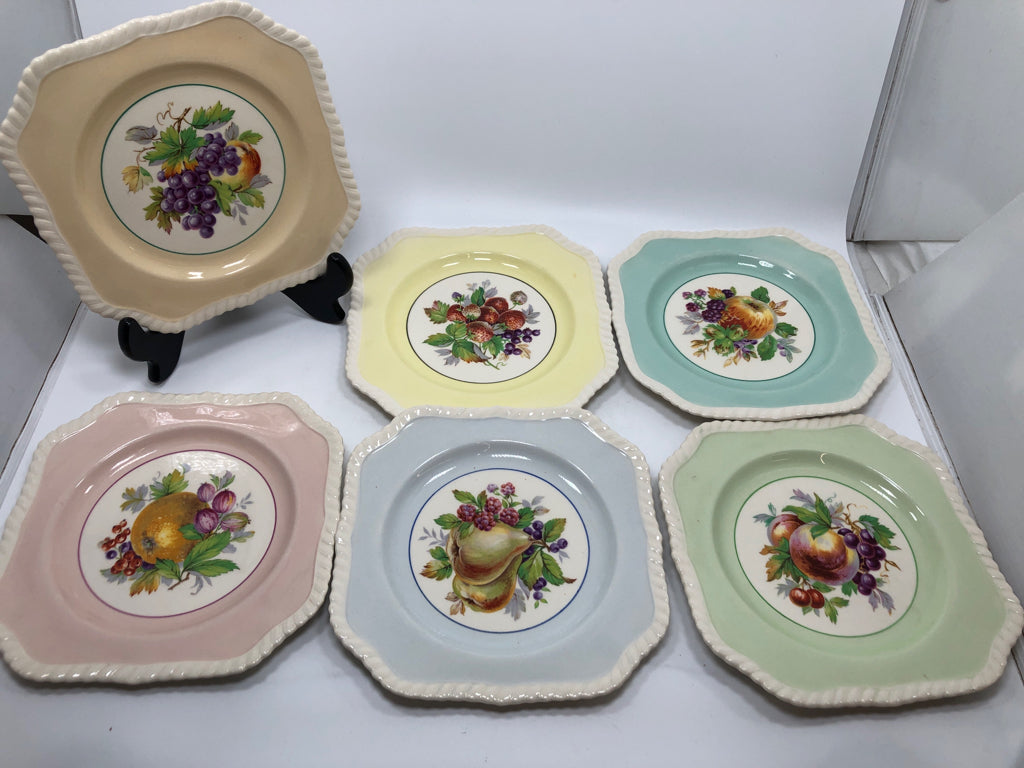 6 VTG FRUIT DESIGN PLATES W/ROPE STYLE BORDER.