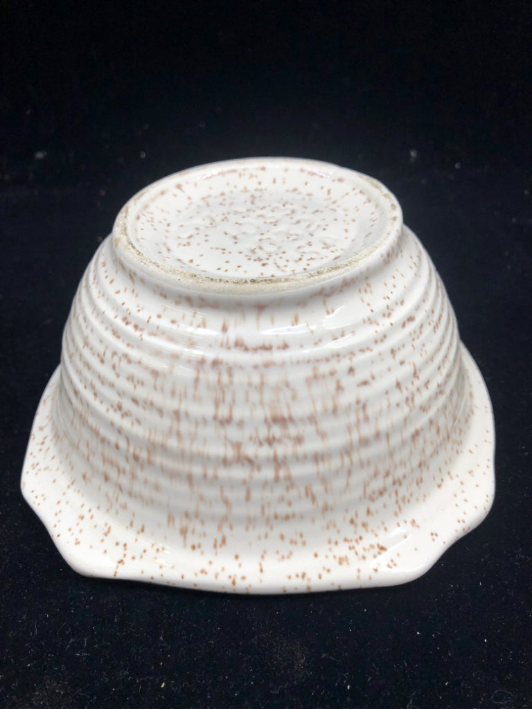 VTG CREAM BOWL W BROWN SPECKLED AND YELLOW FLROAL.