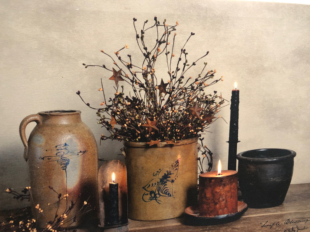 PRIMITIVE JARS AND CANDLES CANVAS.