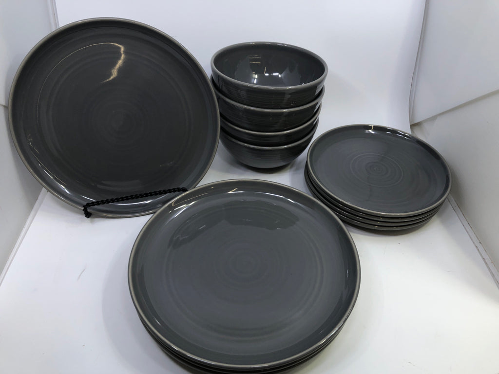 12PC DARK GREY DISH SET SVC FOR 4.