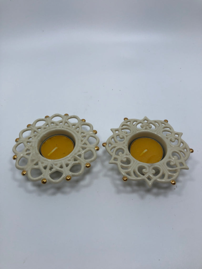 2 LENOX TEA LIGHT CANDLE HOLDERS.