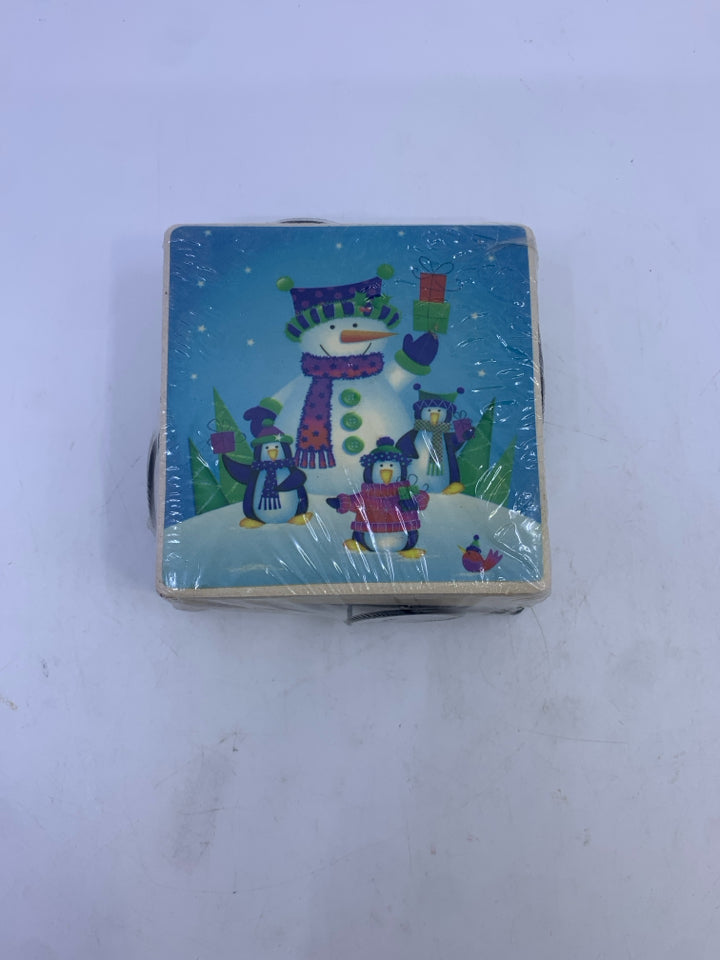 NIP CERAMIC COASTERS W/ HOLDER SNOWMAN & PENGUINS.